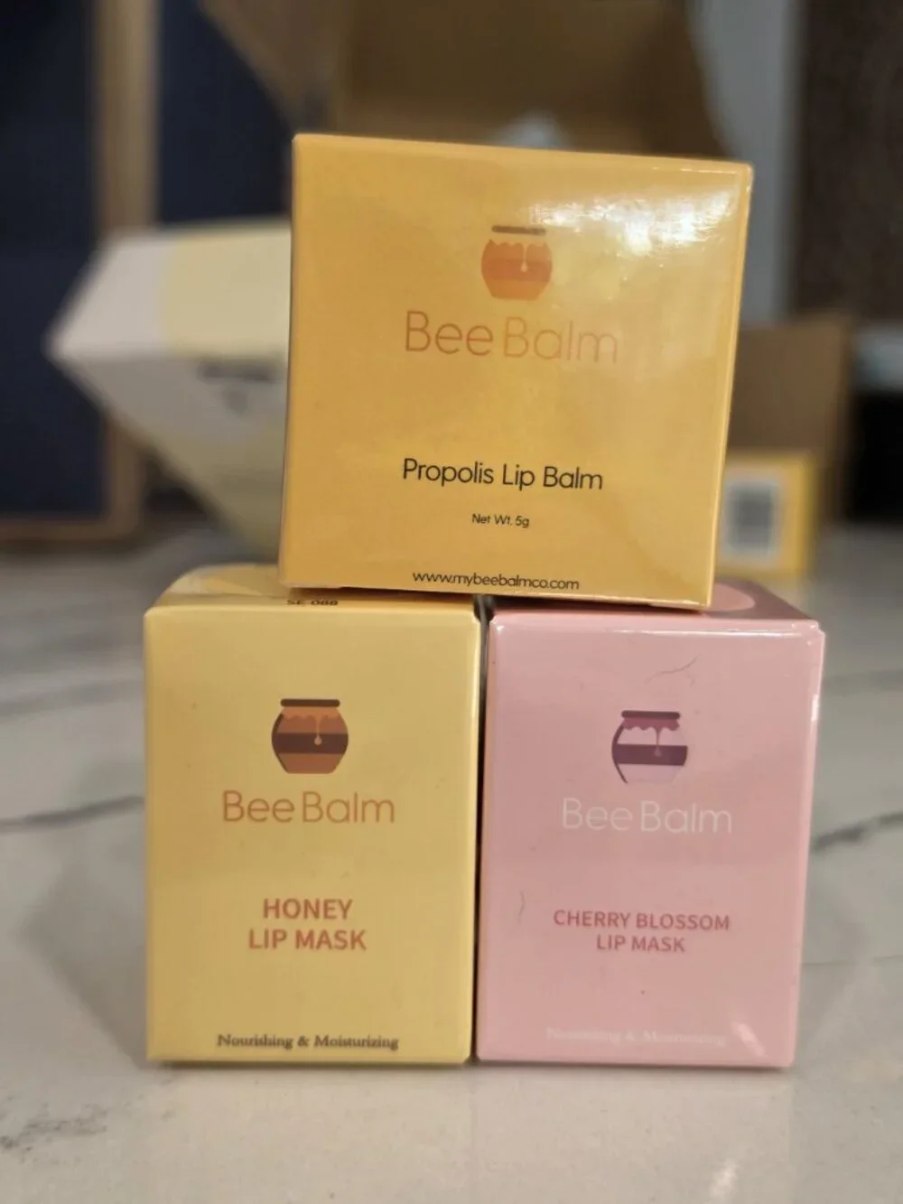 Bee Balm Propolis Lip Balm With Honey & Cherry Blossom Lip Masks 3 Pack